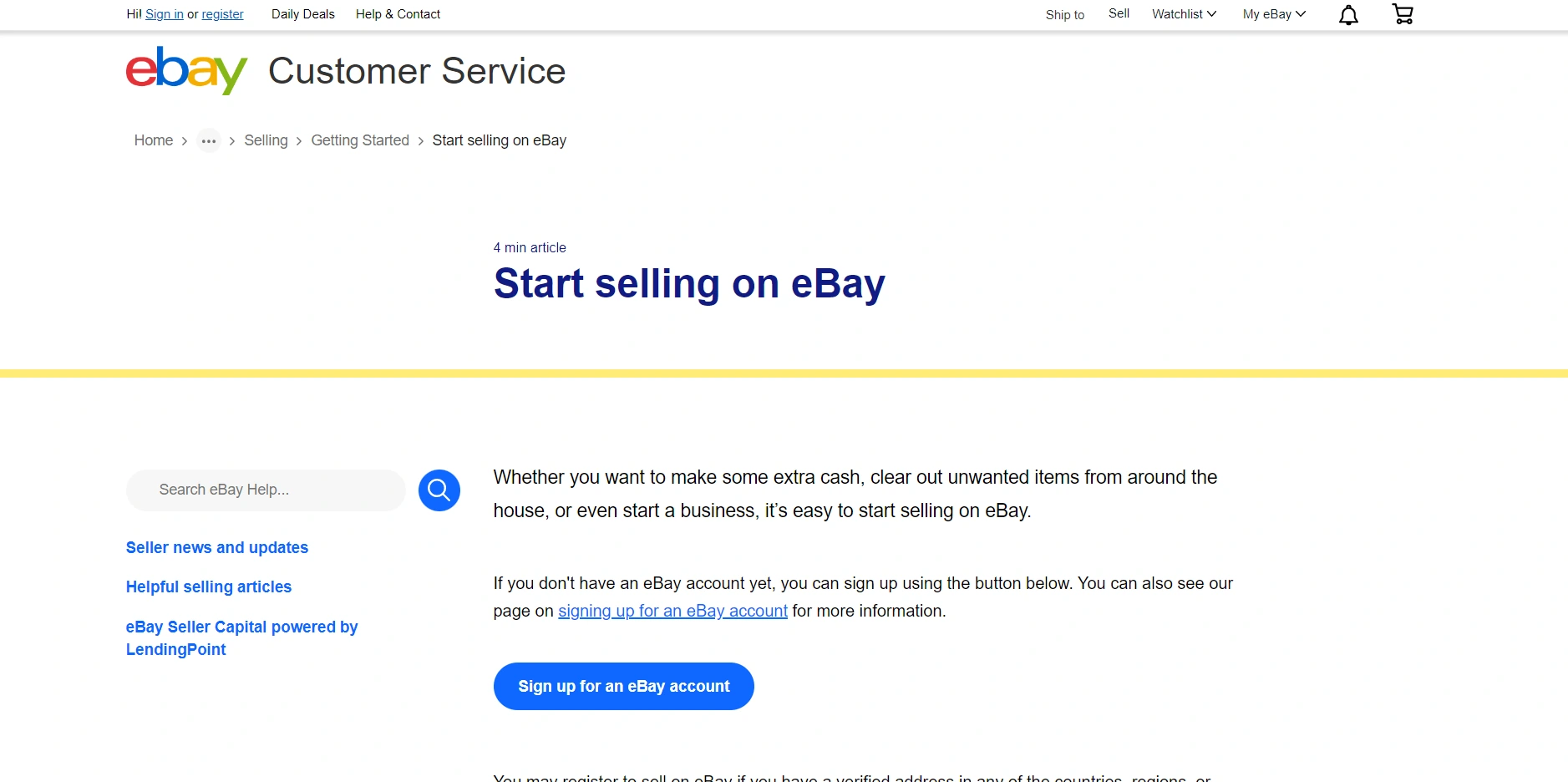 Sign up for an eBay Seller Account
